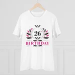 Men's PC Cotton 26th Birthday Printed T Shirt (Color: White, Thread Count: 180GSM)