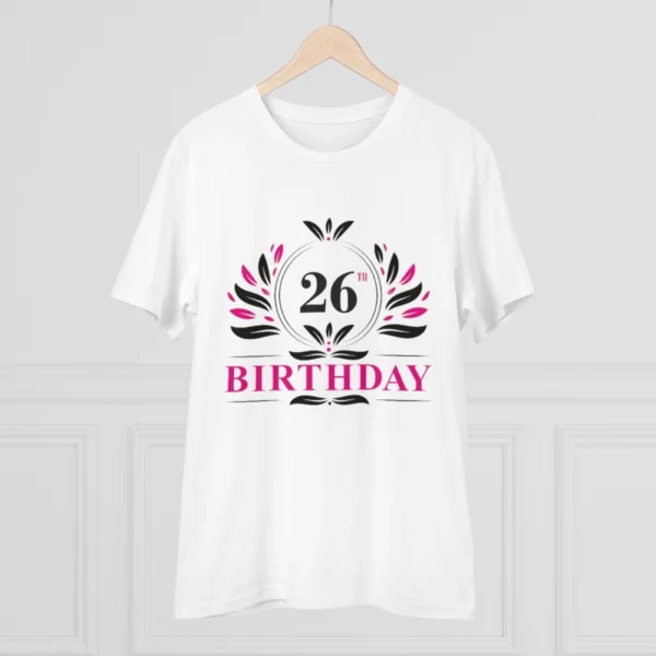 Men's PC Cotton 26th Birthday Printed T Shirt (Color: White, Thread Count: 180GSM)