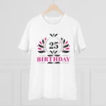 Men's PC Cotton 25th Birthday Printed T Shirt (Color: White, Thread Count: 180GSM)