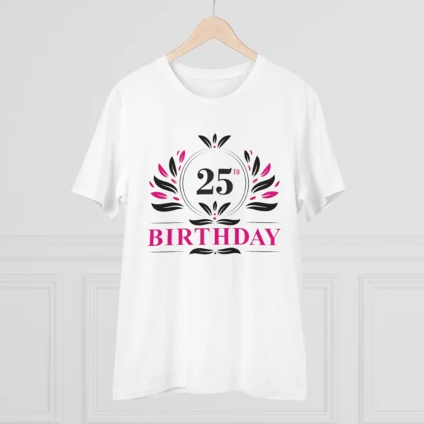 Men's PC Cotton 25th Birthday Printed T Shirt (Color: White, Thread Count: 180GSM)