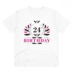 Men's PC Cotton 24th Birthday Printed T Shirt (Color: White, Thread Count: 180GSM)
