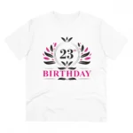 Men's PC Cotton 23rd Birthday Printed T Shirt (Color: White, Thread Count: 180GSM)