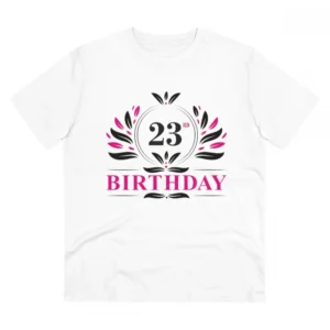 Men's PC Cotton 23rd Birthday Printed T Shirt (Color: White, Thread Count: 180GSM)