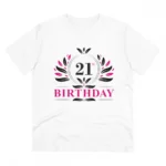 Men's PC Cotton 21st Birthday Printed T Shirt (Color: White, Thread Count: 180GSM)
