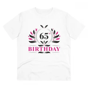 Men's PC Cotton 65th Birthday Printed T Shirt (Color: White, Thread Count: 180GSM)