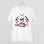 Men's PC Cotton 60th Birthday Printed T Shirt (Color: White, Thread Count: 180GSM)
