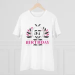 Men's PC Cotton 57th Birthday Printed T Shirt (Color: White, Thread Count: 180GSM)