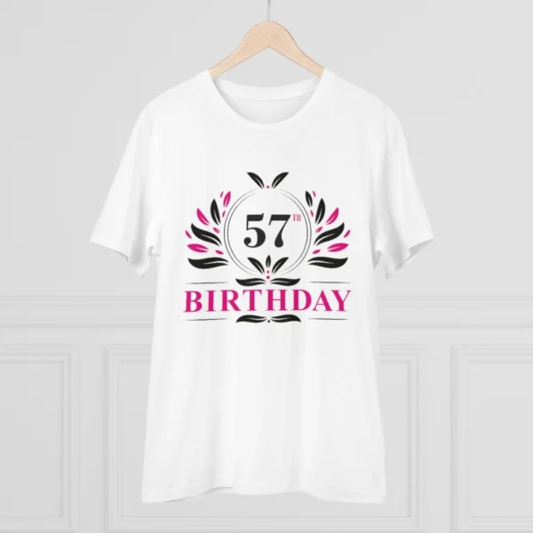 Men's PC Cotton 57th Birthday Printed T Shirt (Color: White, Thread Count: 180GSM)