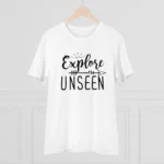 Men's PC Cotton Explore The Unseen Printed T Shirt (Color: White, Thread Count: 180GSM)