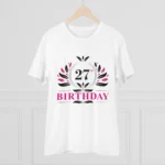 Men's PC Cotton 27th Birthday Printed T Shirt (Color: White, Thread Count: 180GSM)