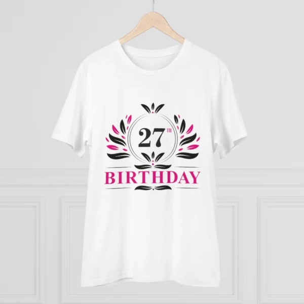 Men's PC Cotton 27th Birthday Printed T Shirt (Color: White, Thread Count: 180GSM)