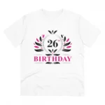 Men's PC Cotton 26th Birthday Printed T Shirt (Color: White, Thread Count: 180GSM)