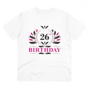 Men's PC Cotton 26th Birthday Printed T Shirt (Color: White, Thread Count: 180GSM)