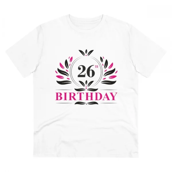 Men's PC Cotton 26th Birthday Printed T Shirt (Color: White, Thread Count: 180GSM)