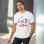 Men's PC Cotton 25th Birthday Printed T Shirt (Color: White, Thread Count: 180GSM)