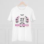 Men's PC Cotton 23rd Birthday Printed T Shirt (Color: White, Thread Count: 180GSM)