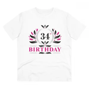 Men's PC Cotton 34th Birthday Printed T Shirt (Color: White, Thread Count: 180GSM)
