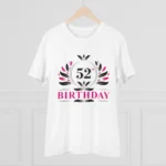 Men's PC Cotton 52nd Birthday Printed T Shirt (Color: White, Thread Count: 180GSM)