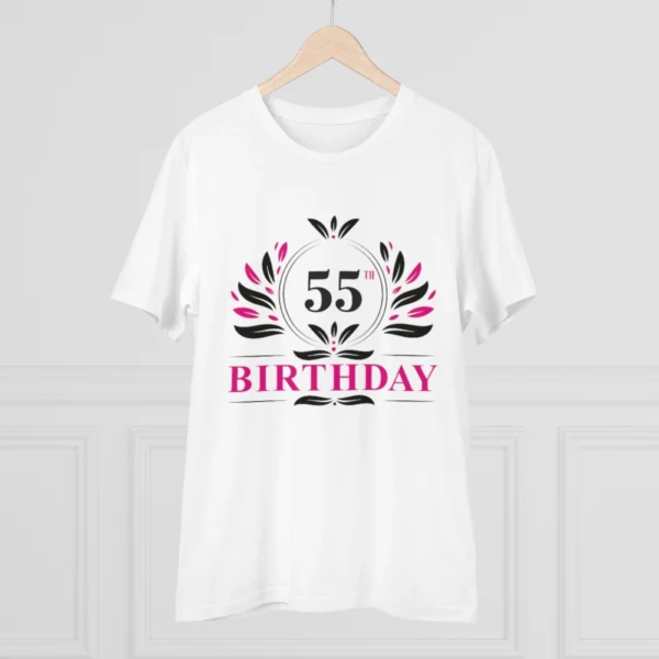 Men's PC Cotton 55th Birthday Printed T Shirt (Color: White, Thread Count: 180GSM)