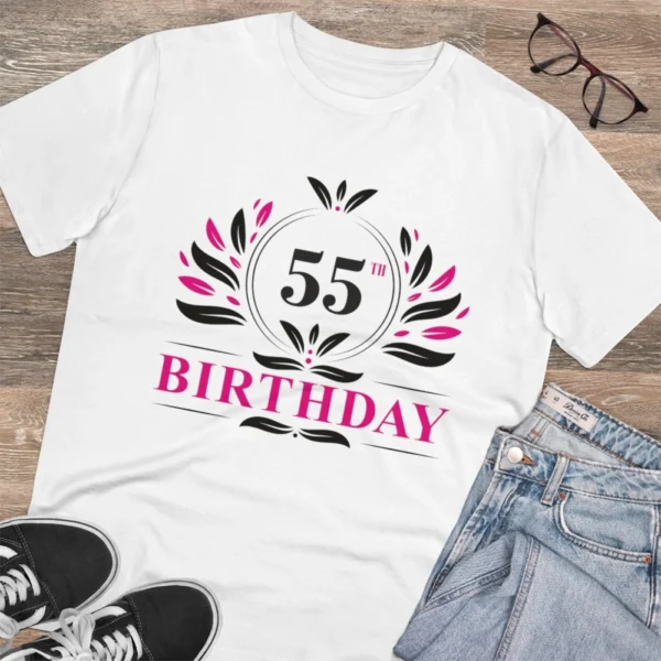 Men's PC Cotton 55th Birthday Printed T Shirt (Color: White, Thread Count: 180GSM)