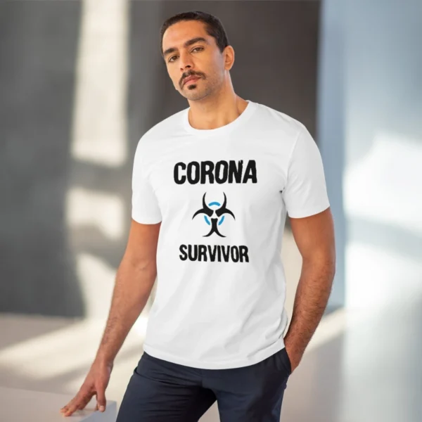 Men's PC Cotton Corona Survivor Printed T Shirt (Color: White, Thread Count: 180GSM)