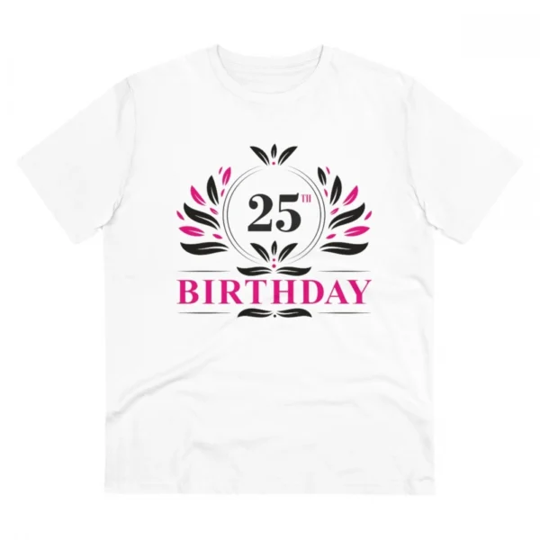Men's PC Cotton 25th Birthday Printed T Shirt (Color: White, Thread Count: 180GSM)