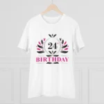 Men's PC Cotton 24th Birthday Printed T Shirt (Color: White, Thread Count: 180GSM)