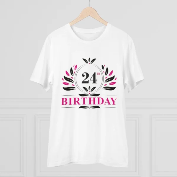 Men's PC Cotton 24th Birthday Printed T Shirt (Color: White, Thread Count: 180GSM)