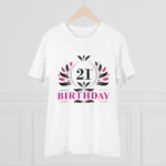 Men's PC Cotton 21st Birthday Printed T Shirt (Color: White, Thread Count: 180GSM)