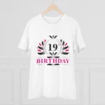 Men's PC Cotton 19th Birthday Printed T Shirt (Color: White, Thread Count: 180GSM)