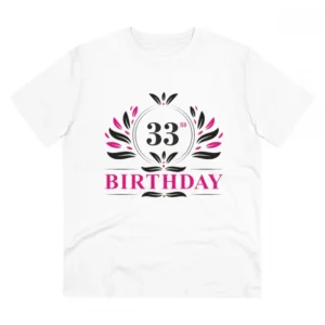 Men's PC Cotton 33rd Birthday Printed T Shirt (Color: White, Thread Count: 180GSM)