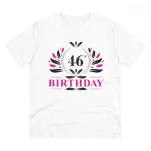 Men's PC Cotton 46th Birthday Printed T Shirt (Color: White, Thread Count: 180GSM)