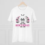 Men's PC Cotton 66th Birthday Printed T Shirt (Color: White, Thread Count: 180GSM)