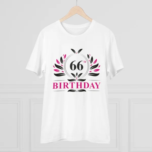 Men's PC Cotton 66th Birthday Printed T Shirt (Color: White, Thread Count: 180GSM)