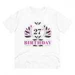 Men's PC Cotton 27th Birthday Printed T Shirt (Color: White, Thread Count: 180GSM)