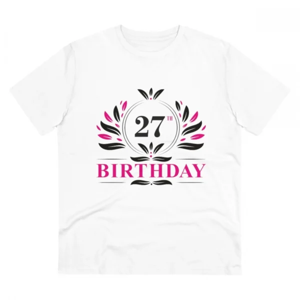 Men's PC Cotton 27th Birthday Printed T Shirt (Color: White, Thread Count: 180GSM)
