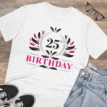 Men's PC Cotton 25th Birthday Printed T Shirt (Color: White, Thread Count: 180GSM)