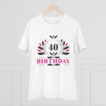 Men's PC Cotton 40th Birthday Printed T Shirt (Color: White, Thread Count: 180GSM)