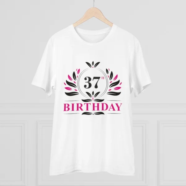 Men's PC Cotton 37th Birthday Printed T Shirt (Color: White, Thread Count: 180GSM)