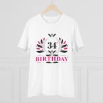 Men's PC Cotton 34th Birthday Printed T Shirt (Color: White, Thread Count: 180GSM)