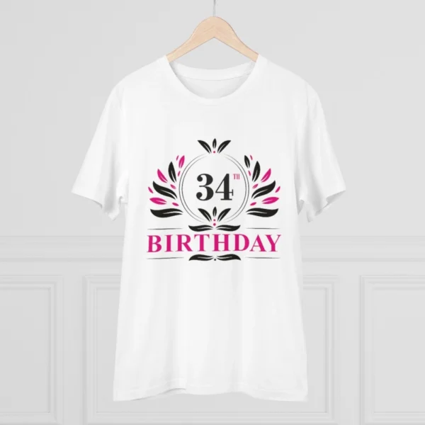 Men's PC Cotton 34th Birthday Printed T Shirt (Color: White, Thread Count: 180GSM)