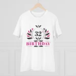 Men's PC Cotton 32nd Birthday Printed T Shirt (Color: White, Thread Count: 180GSM)