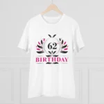 Men's PC Cotton 62nd Birthday Printed T Shirt (Color: White, Thread Count: 180GSM)