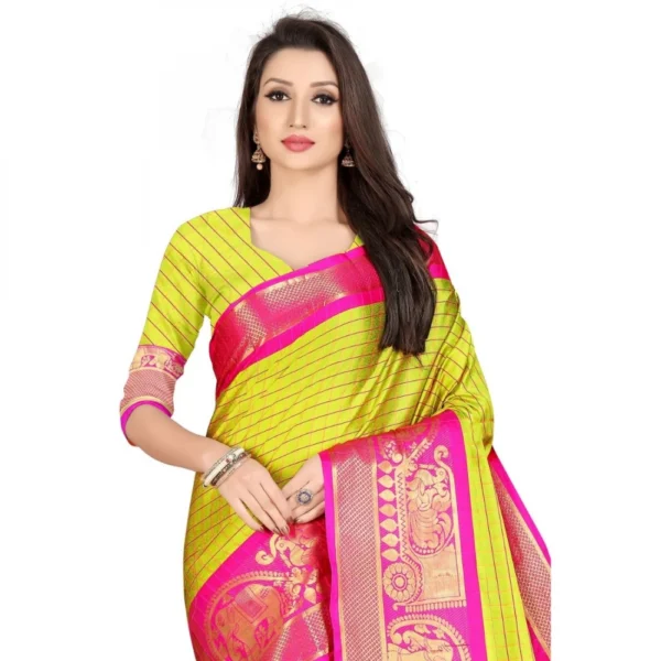 Women's Cotton Silk Saree With Blouse (Pink, 5-6Mtrs)