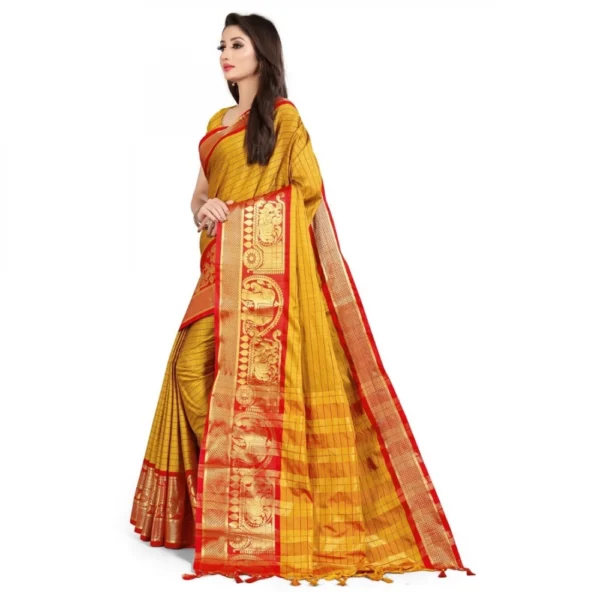 Women's Cotton Silk Saree With Blouse (Red, 5-6Mtrs)