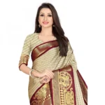 Women's Cotton Silk Saree With Blouse (Chiku, 5-6Mtrs)