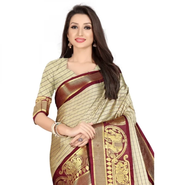Women's Cotton Silk Saree With Blouse (Chiku, 5-6Mtrs)