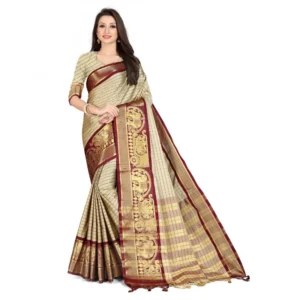 Women's Cotton Silk Saree With Blouse (Chiku, 5-6Mtrs)