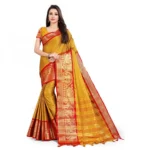 Women's Cotton Silk Saree With Blouse (Red, 5-6Mtrs)