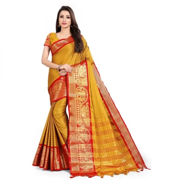 Women's Cotton Silk Saree With Blouse (Red, 5-6Mtrs)